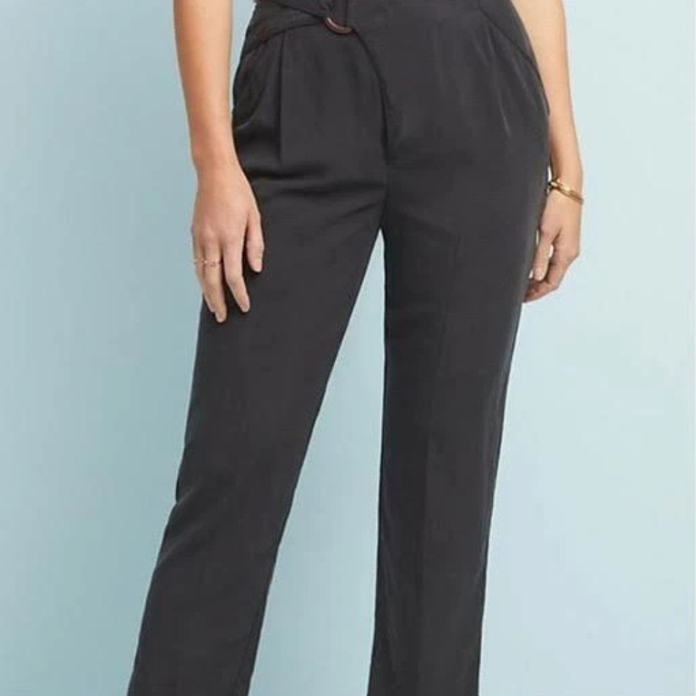 By Anthropologie Women’s Cupro Wrap Trousers Black Pants With Belt Size M